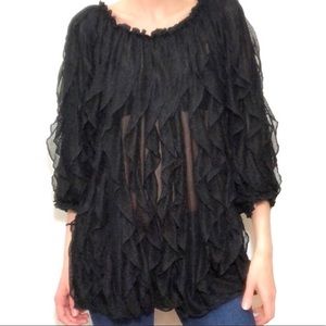 Black ruffle Long sleeve black semi sheer top